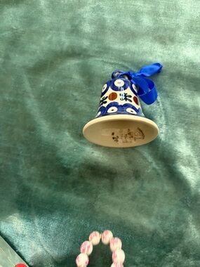 Blue Patterned Ceramic Bell Ornament with Ribbon